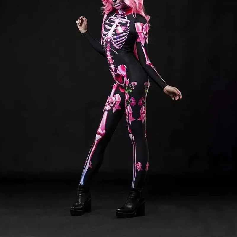 Rose Skeleton Adult Kids Scary Costume Halloween Dress Cosplay Jumpsuit