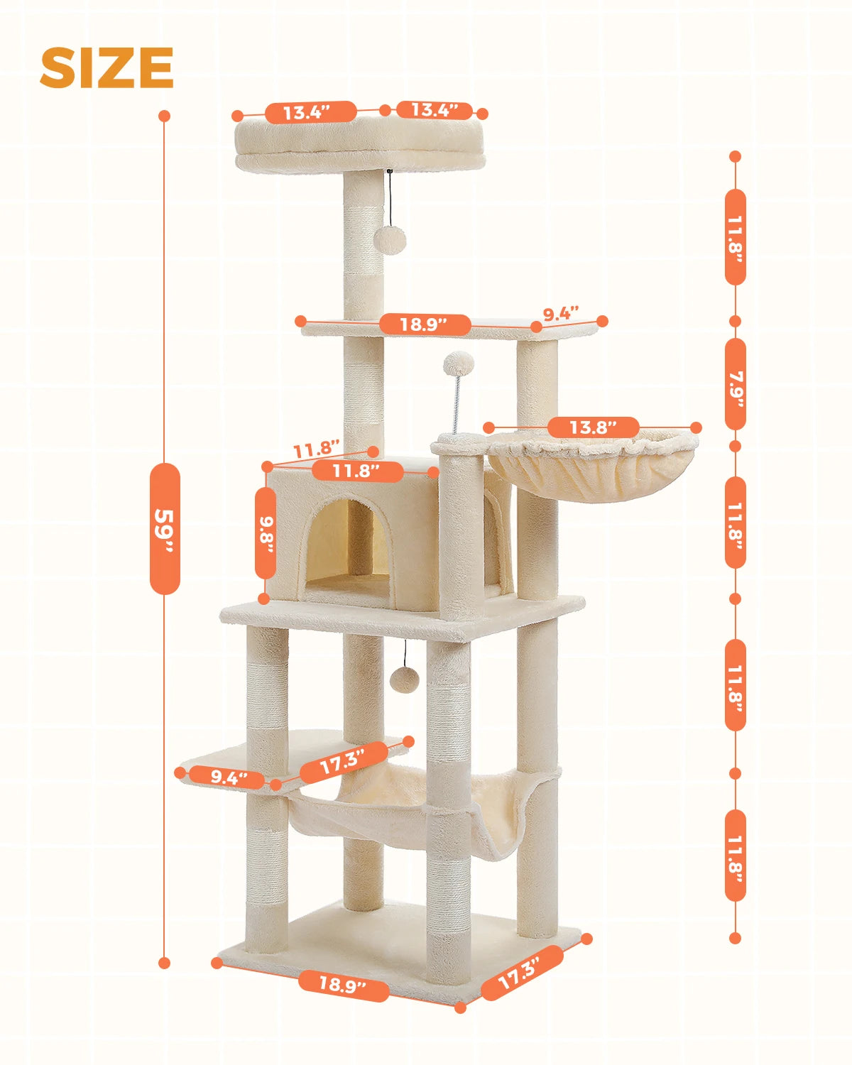 Pet Cat Tree House Condo Perch Entertainment Playground Stable Furniture for Kitten Multi-Level Tower for Large Cat Cozy Hommock