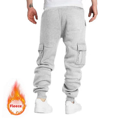 Autumn And Winter Fleece Men's Overalls Multi-pocket Plus Size Fleece-lined Casual Exercise Ankle-tied Cropped Pants