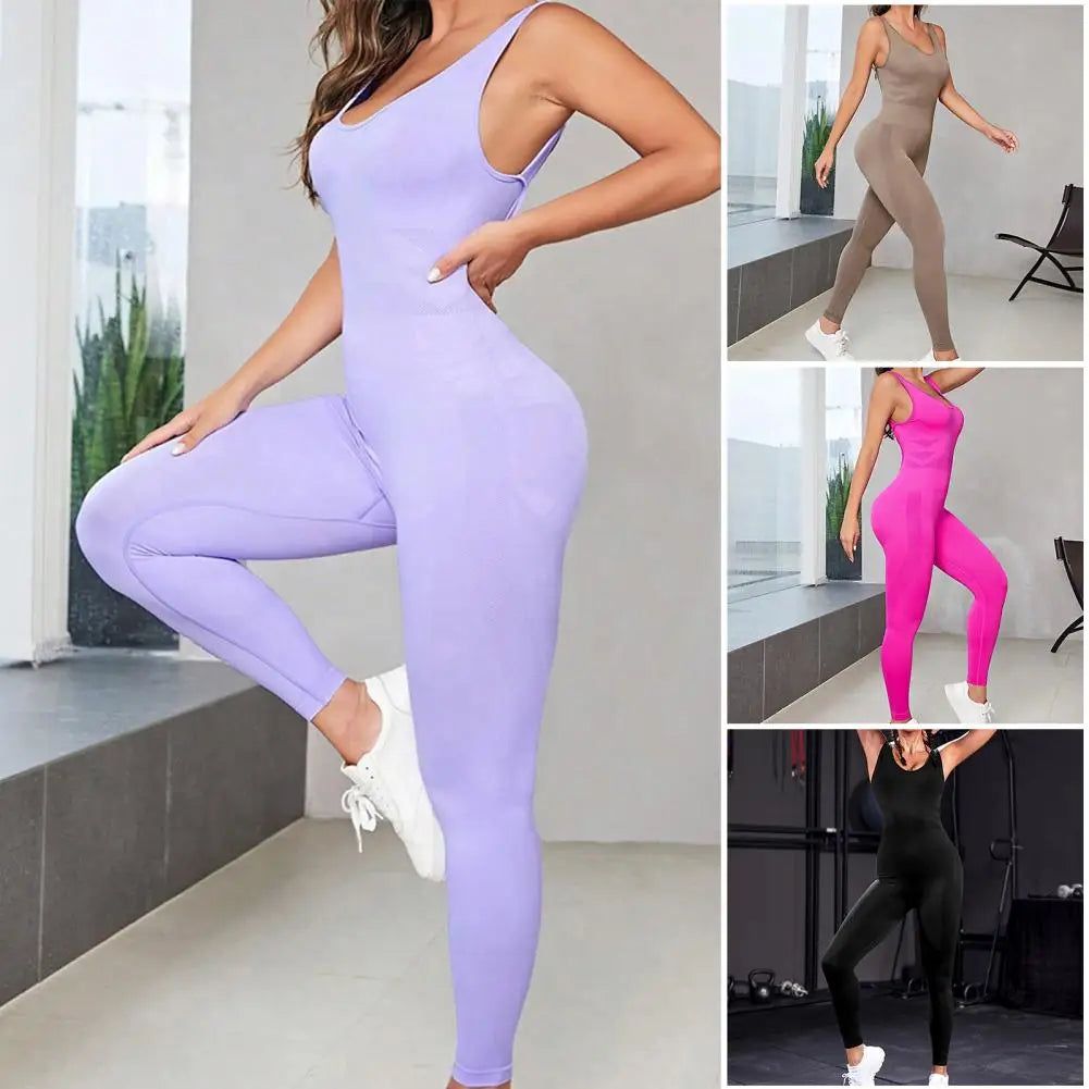 Women Sports Jumpsuit Women's Yoga Gym Jumpsuit U-neck Sleeveless Criss-cross Backless Romper