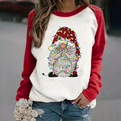 Christmas Women's Long Sleeve Tops Fashionable 3d Snowman Printed Loose Pullovers