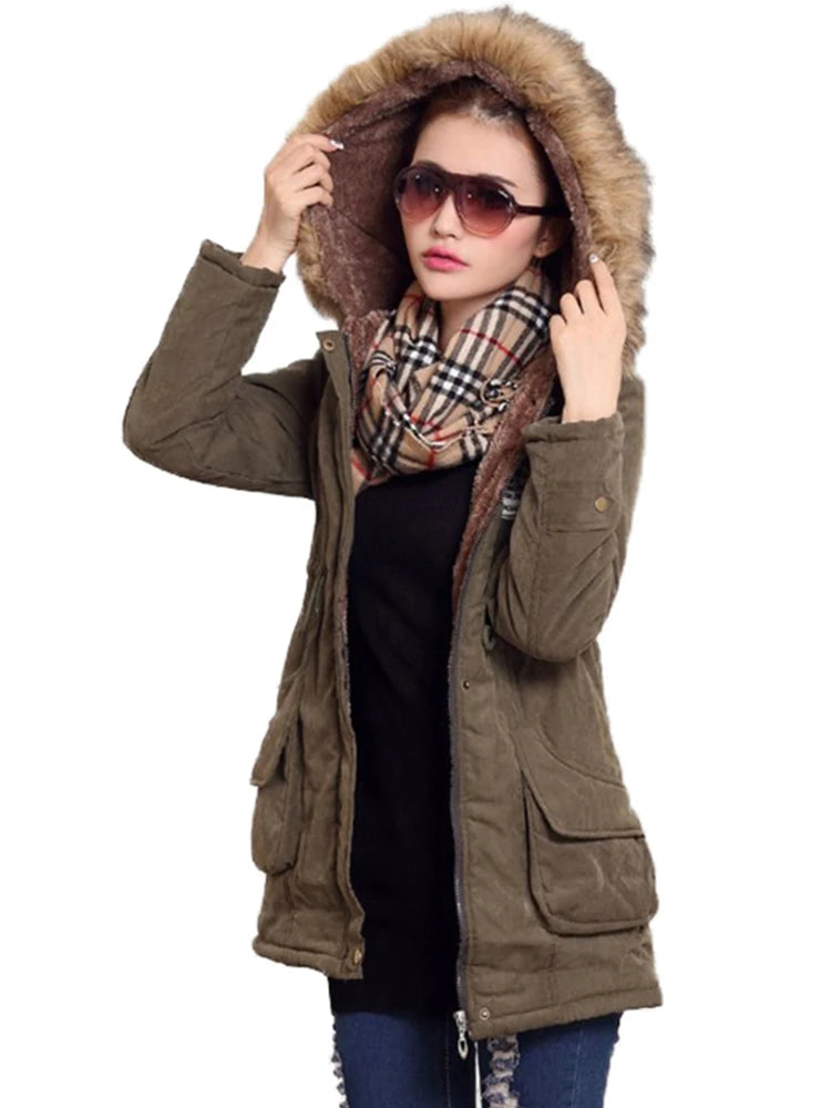 New Winter Women Jacket Medium-long Thicken Outwear Hooded Wadded Coat