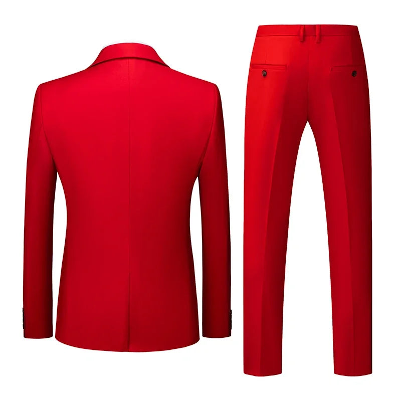 Spring Autumn Fashion New Men's Business Casual Solid Color Suits / Male One Button Blazers Jacker Coat Trousers Pants