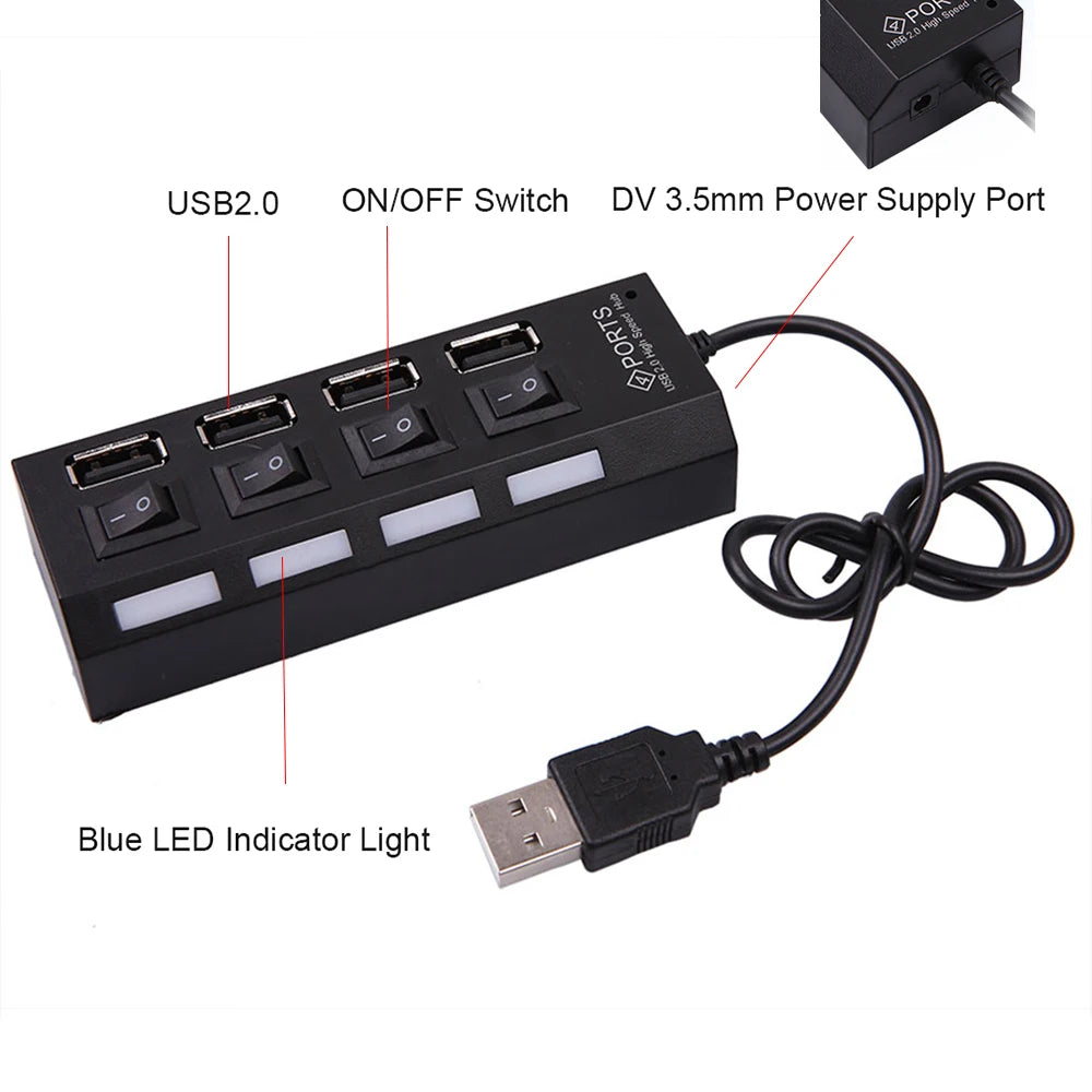 USB Splitter 4 Port Multiple Expander Docking Stations USB 2.0 Type C Hub OTG Adapter for Laptop