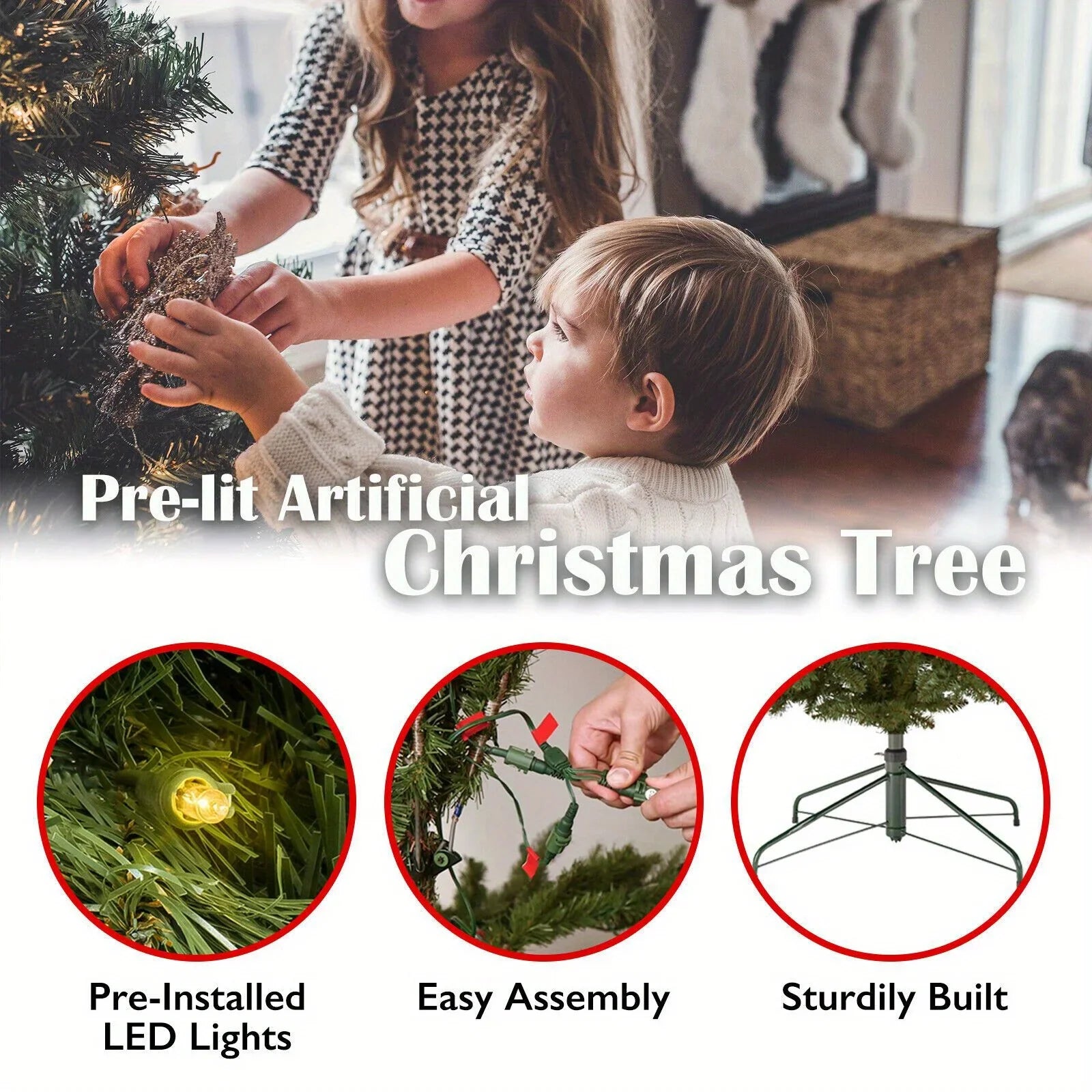 8ft Artificial Holiday Standing Xmas Christmas Tree + 750 LED Prelit Light Decor