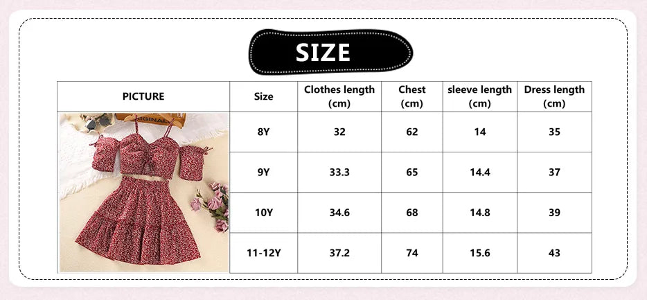 Little Girl Red Floral Halter Top + Red Floral Skirt Korean Style Suits Summer Casual Clothes Sets