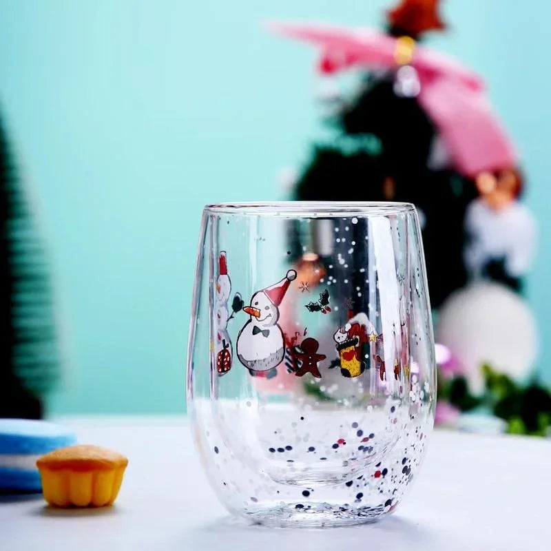 Christmas Double Wall Glass Cup Heat-resistant Water Cup Christmas Gift