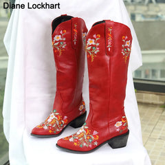 New Vintage Shaped Flowers Embroidery Bootes