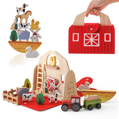 Montessori Baby Wooden Block Toys Barn Model Stacking Balance Toys