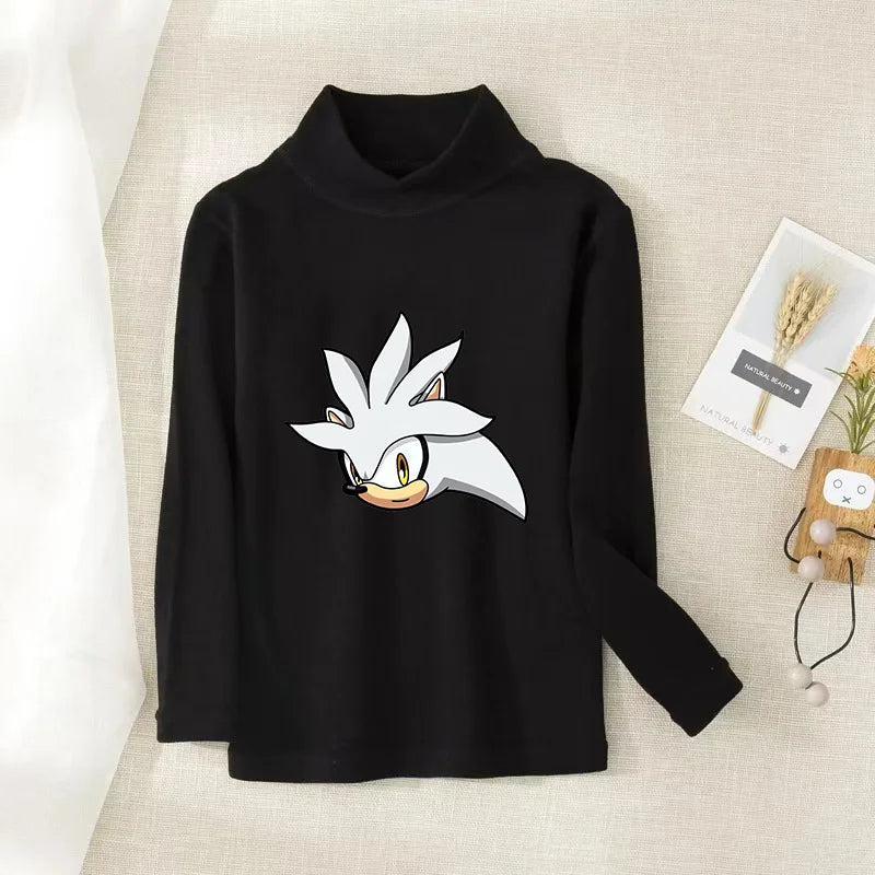 Sonics Print Long Sleevese Pure Color Women T-shirt Top Cotton Casual Cute Cartoon Anime Sweat Absorbent Breathable Shirt Kids