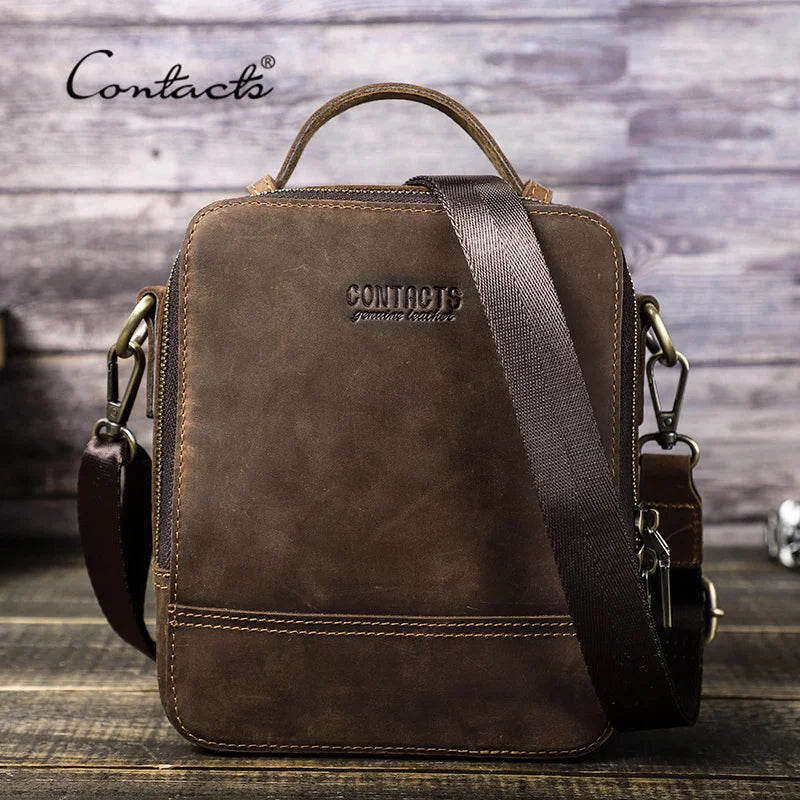 Creazy Horse Leather Shoulder Bag Men Casual Crossbody s Mini Travel Handbag High Quality Male Messenger Phone