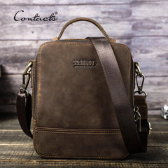 Creazy Horse Leather Shoulder Bag Men Casual Crossbody s Mini Travel Handbag High Quality Male Messenger Phone