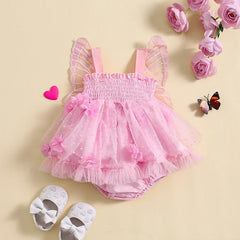 New Born Infant Baby Girls Sleeveless Straps Tube Top Floral Butterfly Tutu Ruffled Princess Mesh Dress Romper