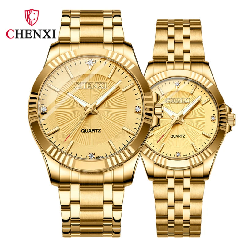 Stainless Steel Unique Golden Woman Men Business Quartz Wristwatch