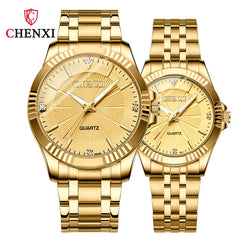 Stainless Steel Unique Golden Woman Men Business Quartz Wristwatch