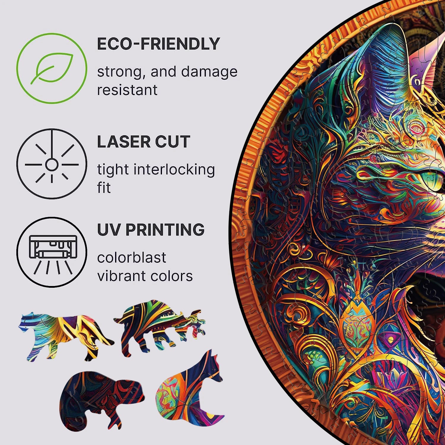 Wooden Puzzle Mandala Love Of Cats Couple Games Wood Cut Puzzles Didactic Toys Round For Wall Decor Gift Unusual Animals Puzzle