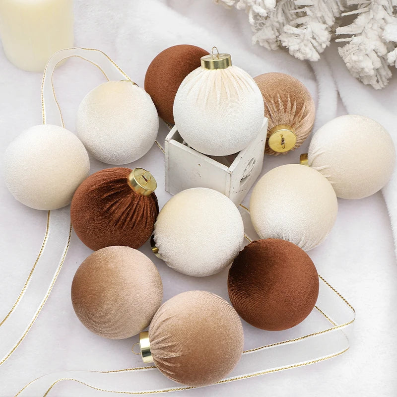 Coffee Velvet Christmas Ornaments Ball Christmas Tree Ball Ornaments Plastic Decorative Christmas Tree Hanging Ball for Xmas