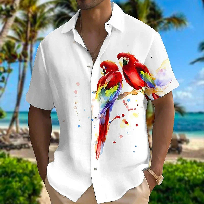 Spring And Autumn 3D Color Splash Parrot Print men's long-sleeved Shirt