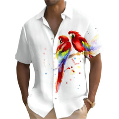 Spring And Autumn 3D Color Splash Parrot Print men's long-sleeved Shirt