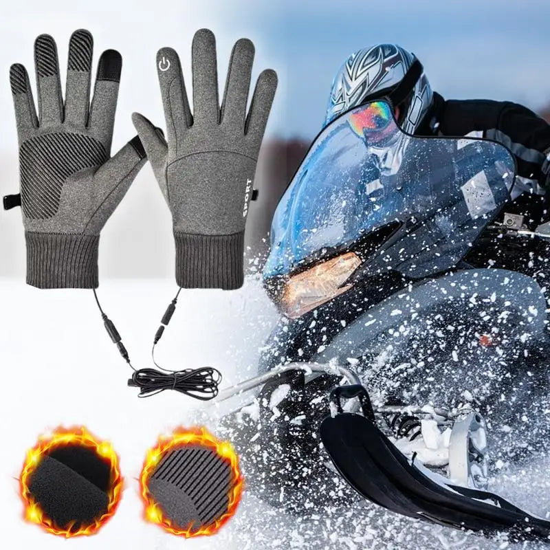 USB Heated Gloves Waterproof Touchscreen Winter Snowboard Gloves Hand Warmer Outdoor Fishing Skiing Motorcycle Bicycle Glove