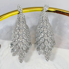 Bilincolor Crystal Clear Silvery Leaf Earring for Women Party Jewelry