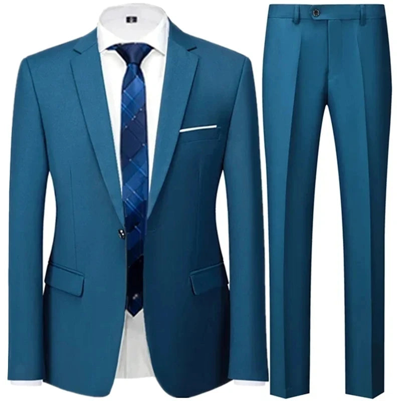 Spring Autumn Fashion New Men's Business Casual Solid Color Suits / Male One Button Blazers Jacker Coat Trousers Pants