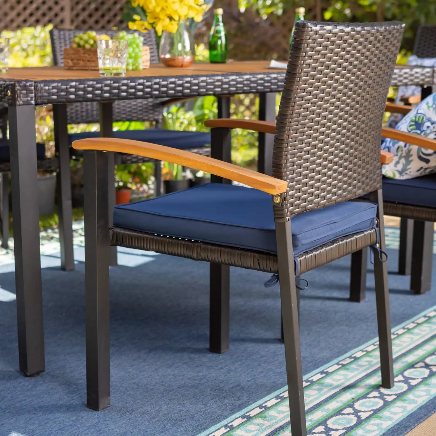 Outdoor Furniture Set with Rattan Dining Table and Chairs