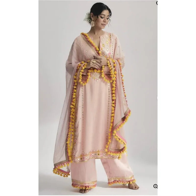 Women Wear Heavy Faux Georgette Kurta Palazzo with Fancy Dupatta for Wedding