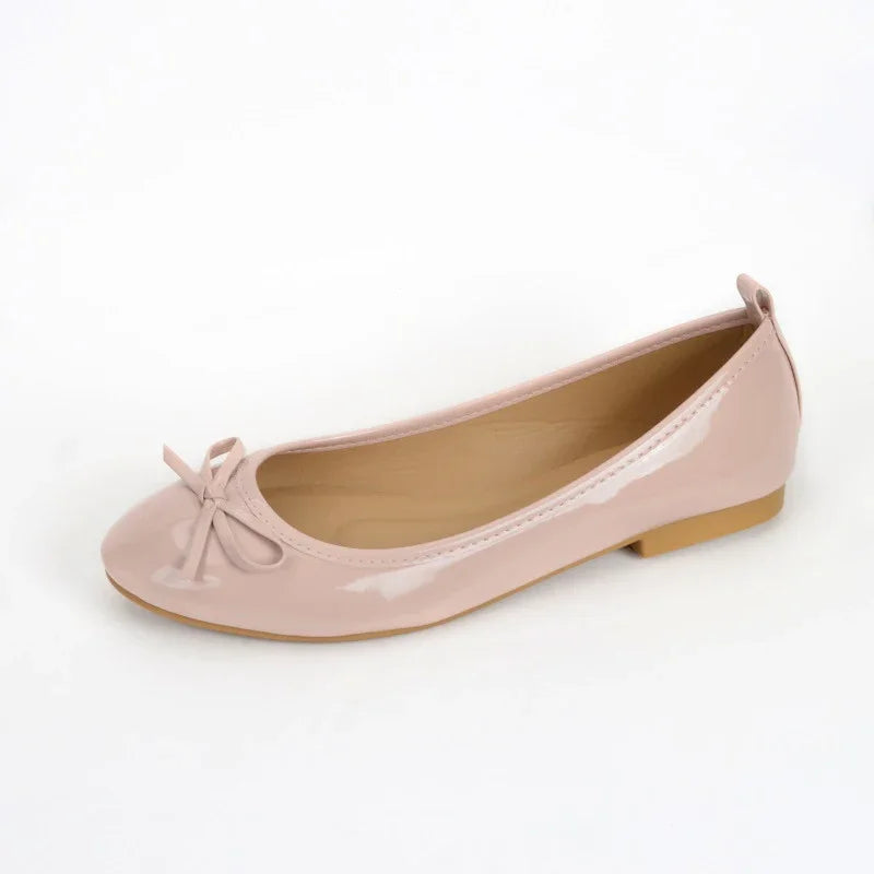 Women's Casual Patent Leather Korean Shoes Ladies Bowknot Shallow Elegant Female Moccasins Summer Autumn Flats Shoe 2023