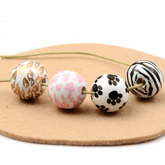 Animal Print Series Round Wooden Beads Charms Large Beads DIY Decorations Crafts Kid's Jewelry Materials Baby Toys Accessories