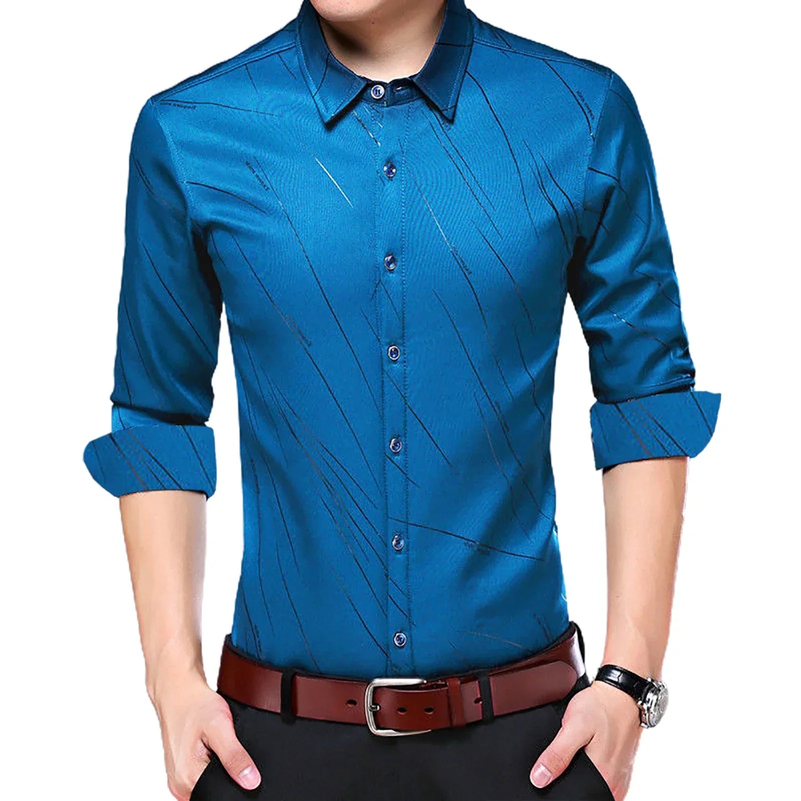 Men Shirt Plaid Print Turn down Collar Single breasted Formal Dress Shirt