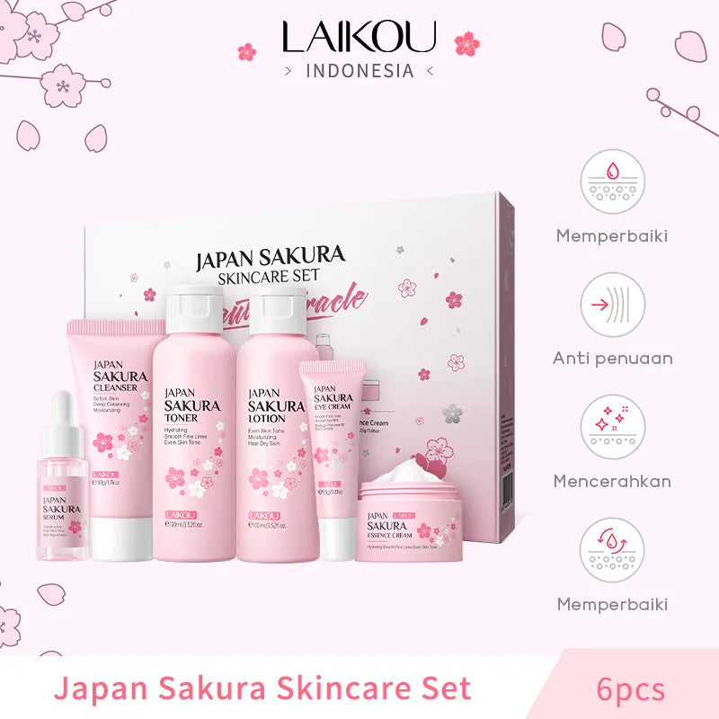 Laikou Sakura Skin Care Sets Facial Cleanser Eye Creams Face Cream Serum Lotion Toner Moisturizing Face Care Kit