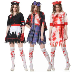 Halloween Horror Campus Costume Women Zombie Cosplay Dress Up Bloody Nurse Role Play Witch Zombie Vampire Masquerade Outfit