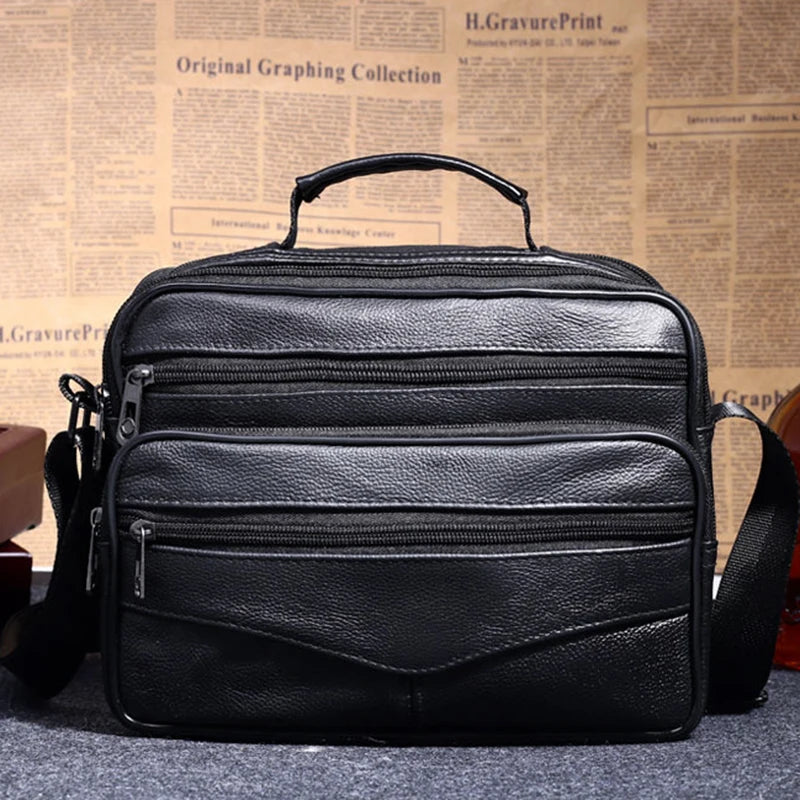 Men Genuine Leather Shoulder Bag Male Cowhide Leather Handbags Men's Large Zipper Messenger Bag