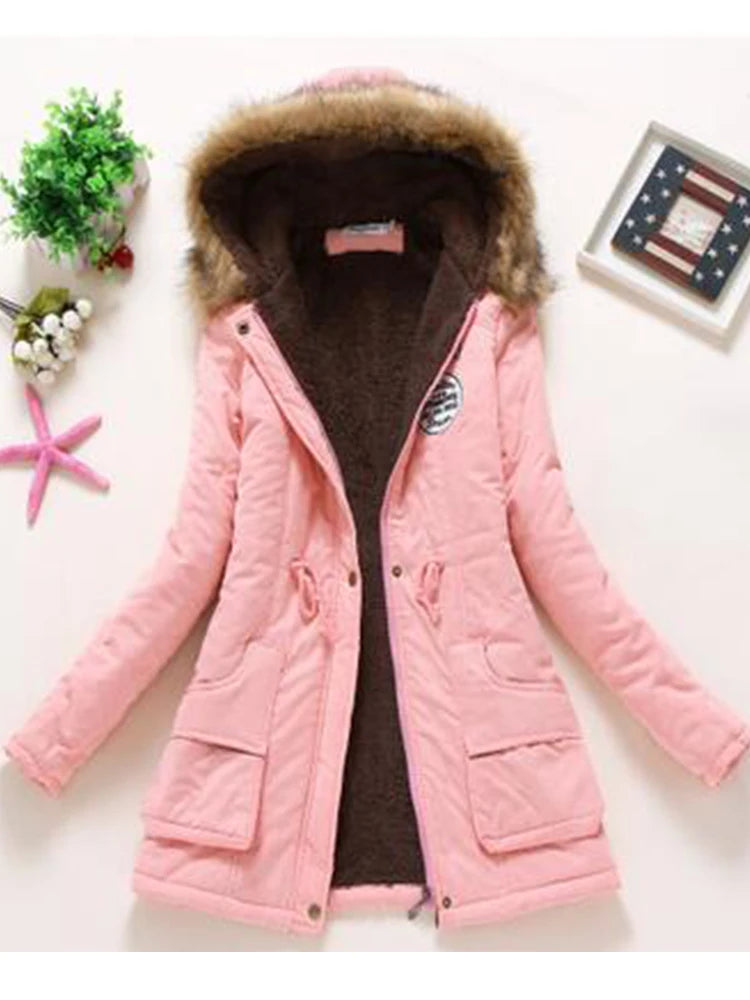 Military coats women cotton wadded hooded jacket medium-long casual parka