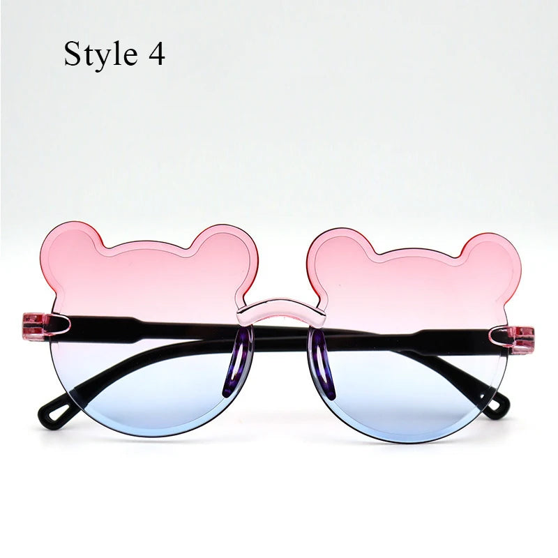 Girl Boys Rimless Sunglasses Summer Sun Glasses Cartoon Bear Anti-UV Sunglasses Cute Animal Kids Outdoor Sunscreen Sunglasses