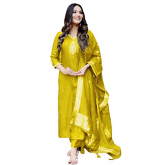 Yellow Indian Women Wedding Haldi Partywear Salwar Suit Straight Kurti Dress Set