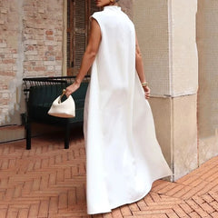 2 Piece Set Women Elegant Solid Sleeveless Round Neck Super Long Cape Top Nipped Waist Wide Legs Jumpsuit Sets Streetwear