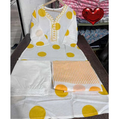 Summer Cotton Kurta Palazzo Dupatta Set Readymade Yellow Dot Decoration Salwar Kameez Dresses