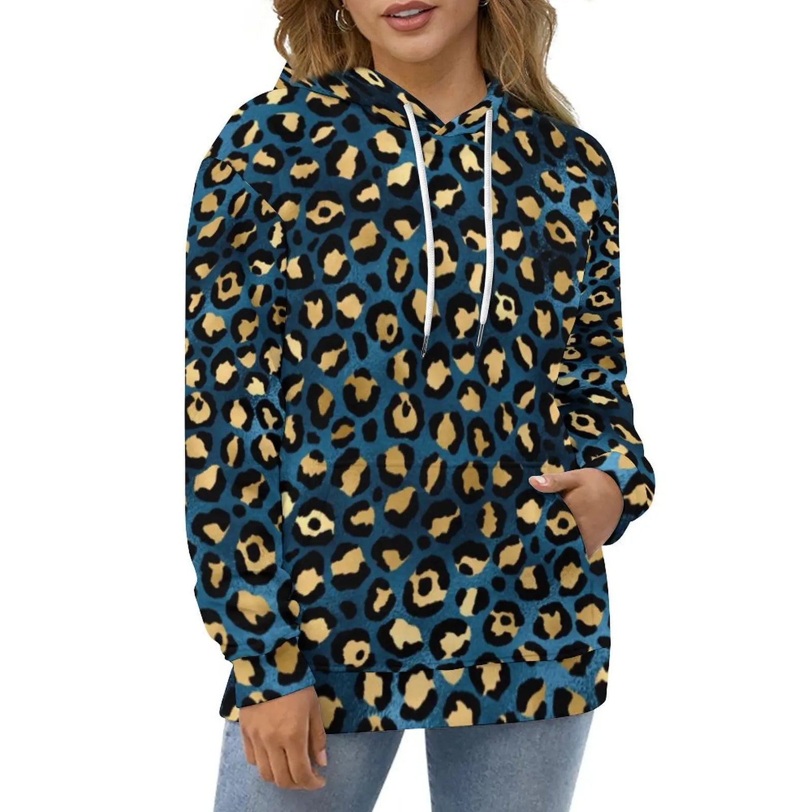 Purple And Gold Leopard Hoodies Animal Print Street Wear Oversize Hoodie