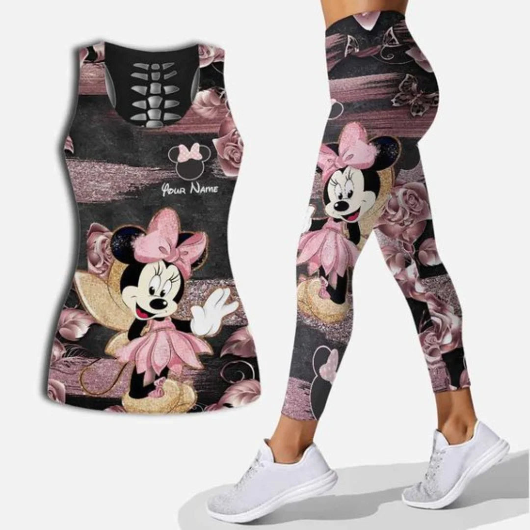 Disney Stitch Women's Hollow Tanktop Leggings Yoga Set Summer Fitness Leggings Tracksuit