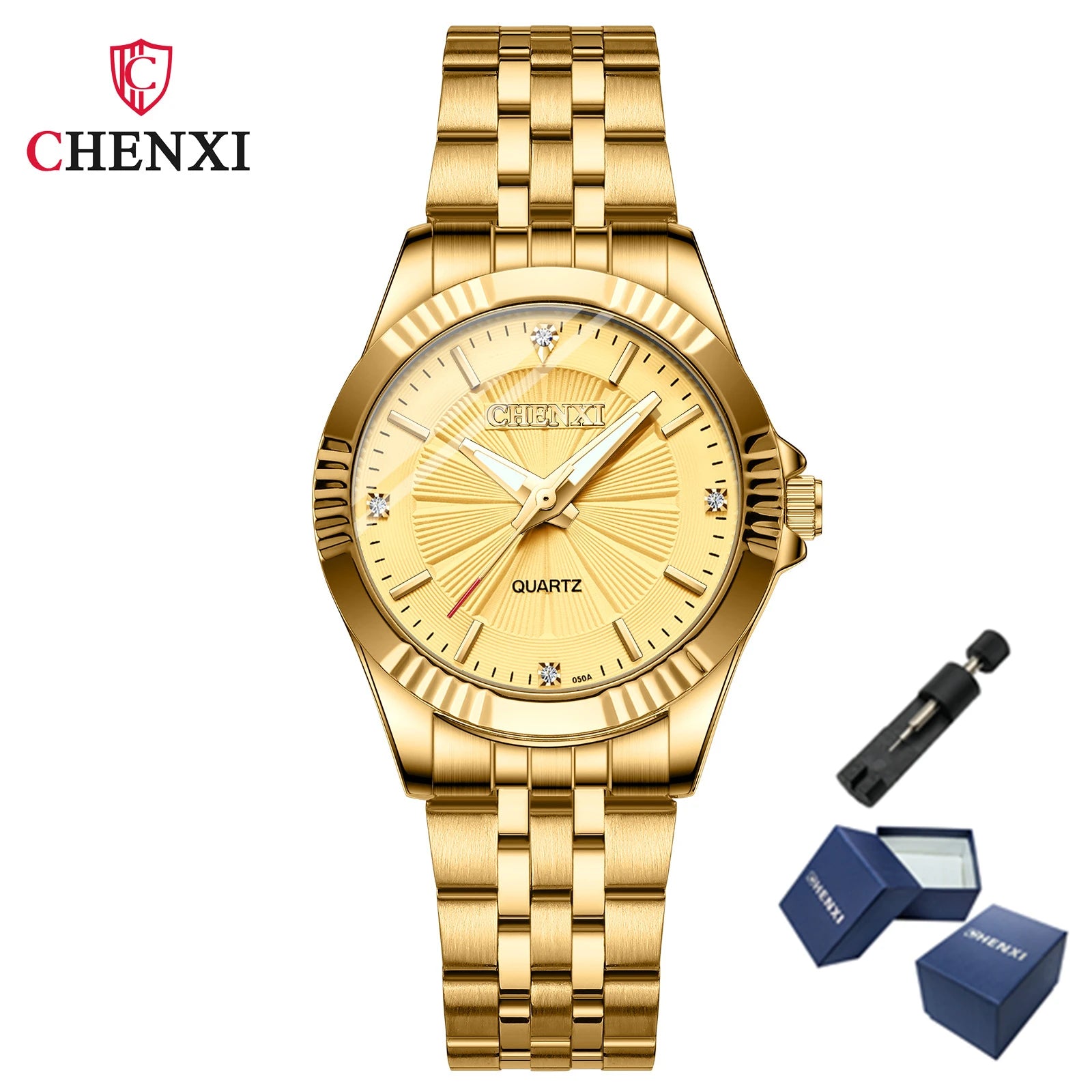 Stainless Steel Unique Golden Woman Men Business Quartz Wristwatch