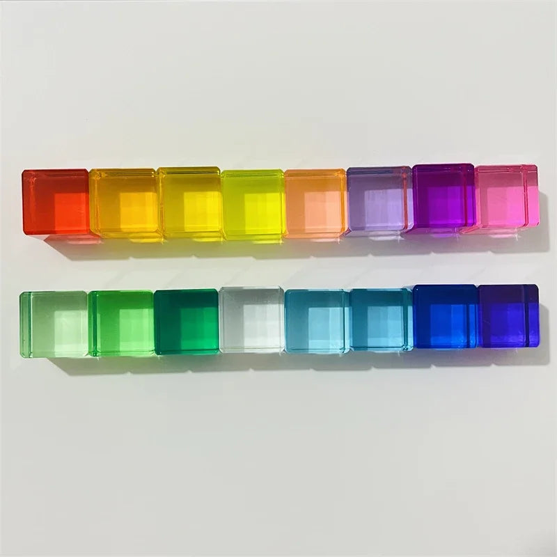 Dutch Wood Houses Lucite Cubes Blocks Rainbow Acrylic Building Blocks