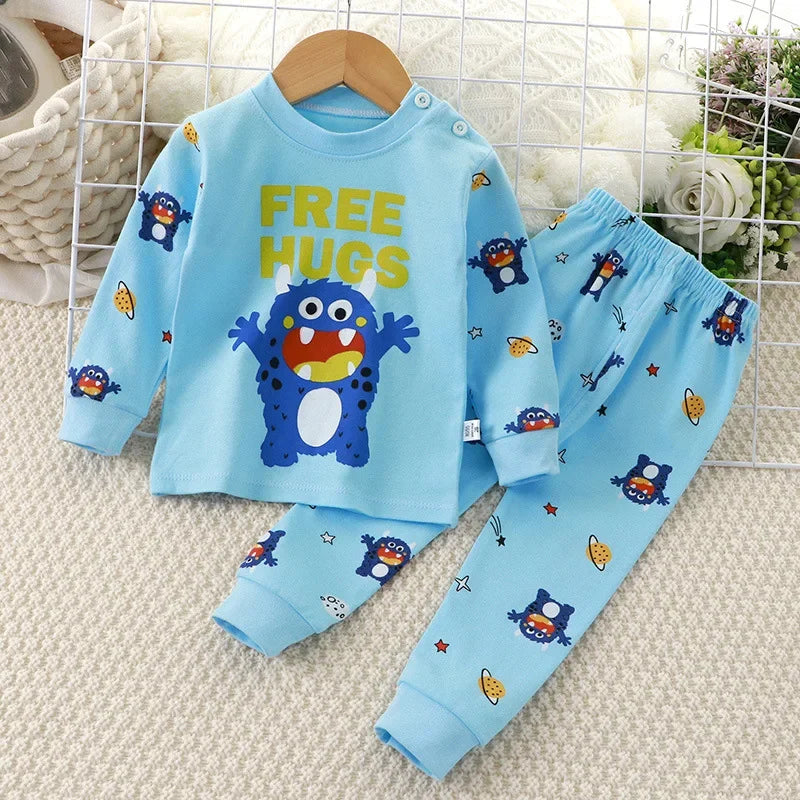 Newborn Kids Boys Girls Pajama Sets Cartoon Casual Long Sleeve Cute T-Shirt Tops with Pants Toddler Baby Autumn Sleeping Clothes