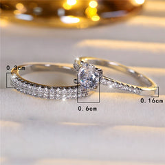 Zircon Stone Engagement Ring Set Cute Silver Color Wedding Jewelry For Women