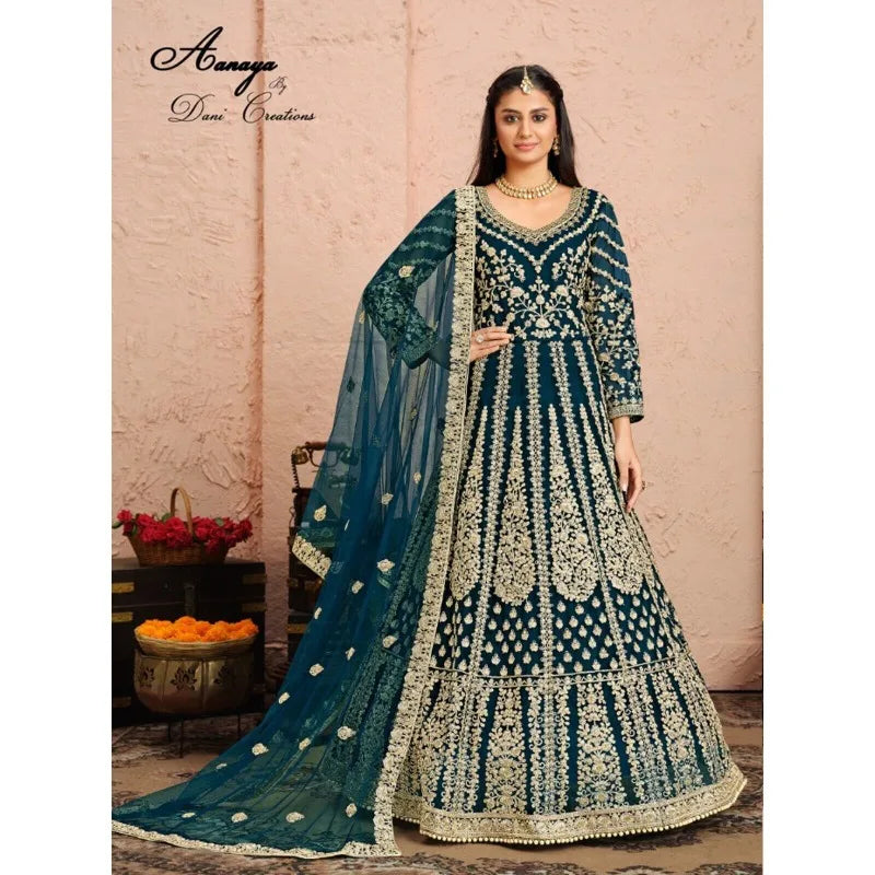 Yale Blue Color New Wedding Reception Party Wear Embroidered Anarkali Long Gowns