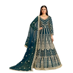 Yale Blue Color New Wedding Reception Party Wear Embroidered Anarkali Long Gowns