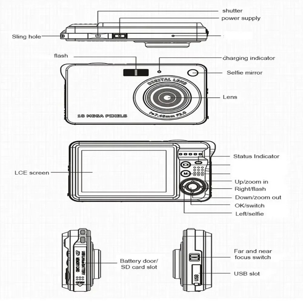 18 Mega Pixels LCD Rechargeable HD Digital Camera CCD Video Camera