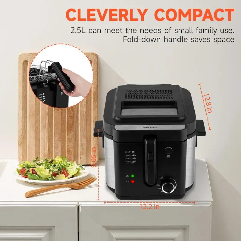 SUSTEAS Deep Fryer with Basket, 1500W Electric Deep Fryers for Home Use with Temperature Control