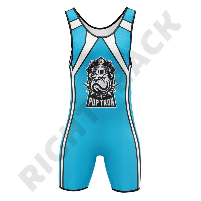 Men‘s Pup Tron Zipper Singlet RightTrack One-Piece Wrestling Powerlifting Sleeveless Gym Sport Fitness Clothing